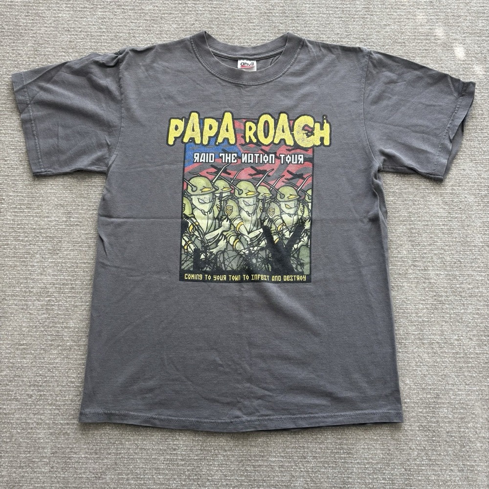 VTG Papa Roach Shirt Raid The Nation Gray Tour Shirt Men's Size‎ Medium EUC